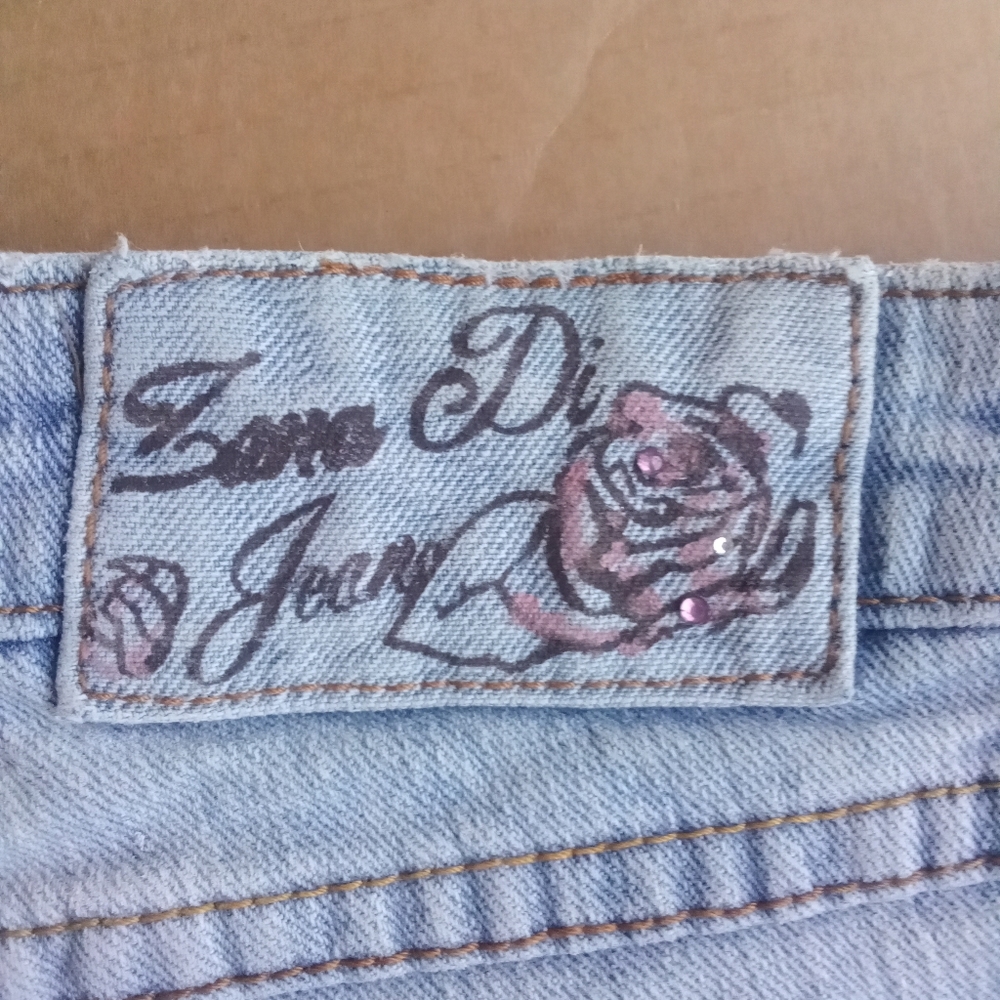 Zana Di Jeans Very Short Jean Mini Skirt Size 0 Pink Floral & Gemstone Designs - Picture 7 of 15